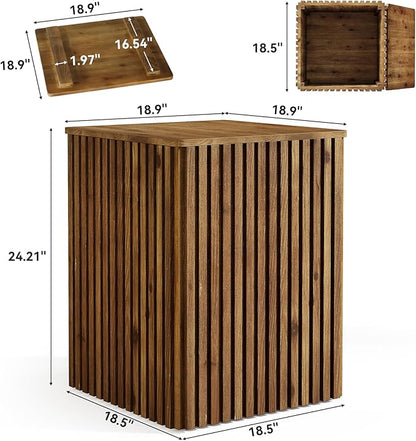 Solid Wood Square End Table with Storage, Fluted Side Table for Living Room, Mid-Century Modern Bedside Nightstand with Removable Lid for Bedroom, Small Spaces (1 PC, Rustic Brown)
