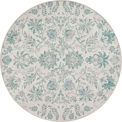 jinchan Torino Classic Floral Round Rug 6ft Vintage-Inspired Design 6’Circle Rug Machine Washable Ultra-Thin Low-Pile Non-Slip Indoor Carpet for Bedroom Dining Room Living Room Entryway