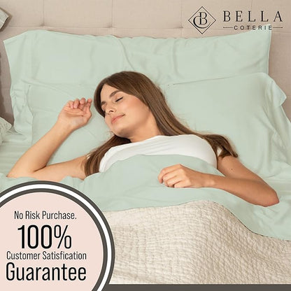 Bella Coterie 6 Piece Luxury Bamboo Viscose King Size Sheet Set | 100% Organically Grown | Cooling for Hot Sleepers | 18" Deep Pocket | Soft & Hypoallergenic | 4 Pillowcases [Sea Glass]