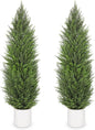 Briful 2PCS 5ft Artificial Cedar Topiary Trees in White Planter – Tall Faux Evergreen Potted Plants, Indoor Outdoor Fake Cypress Shrubs, Lifelike Fake Trees for Home, Office, Patio, Porch, Entryway