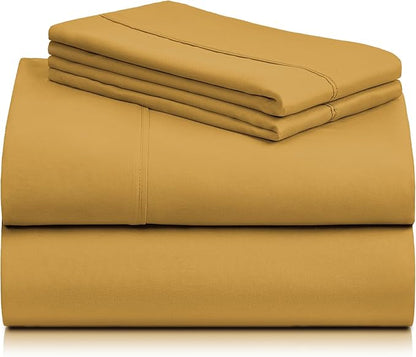 LuxClub 4 PC Full Sheet Set, Deep Pockets Wrinkle Free Cooling Bed Sheets Hotel Bedding for Women, Men, Kids & Teens, Includes 1 Fitted Sheet, 1 Flat Sheet and 2 Pillowcases-Soft Medallion Gold