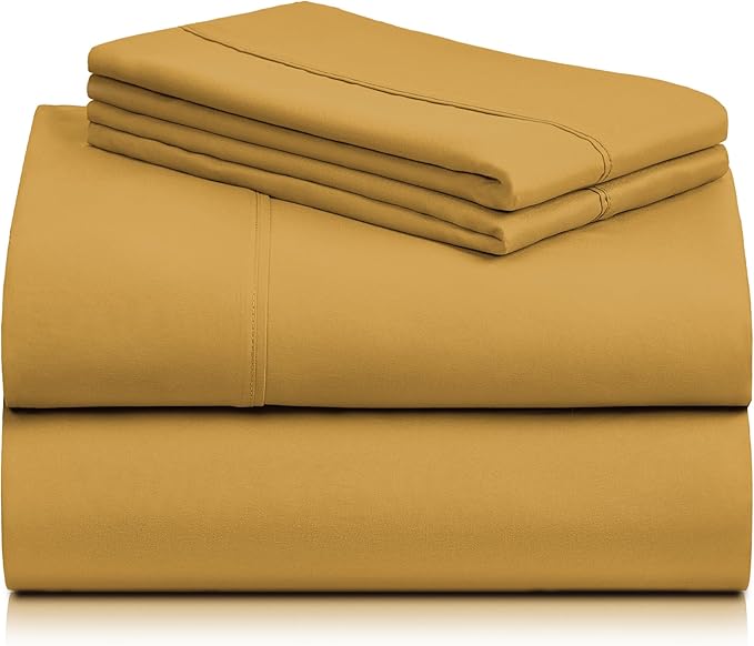 LuxClub 4 PC King Sheet Set, Deep Pockets Wrinkle Free Cooling Bed Sheets Hotel Bedding for Women, Men, Includes 1 Fitted Sheet, 1 Flat Sheet and 2 Pillowcases-Silky Soft Medallion Gold