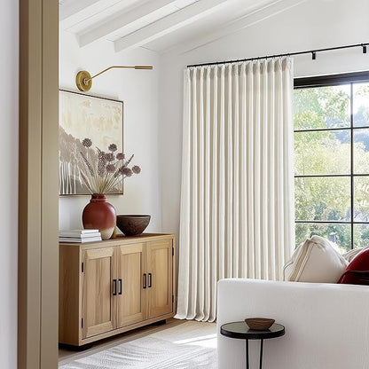 Pinch Pleated Linen 90 Inch Curtains 100 Inch Width for Living Room Divider Light Filtering Semi Sheer Cream Extra Wide Patio Curtains for Sliding Door Balcony Floor to Ceiling Picture Window 100x90