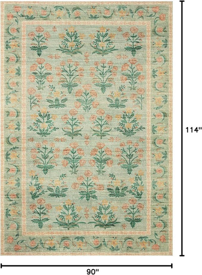 Loloi Rifle Paper Co. Eden Collection EDE-01 Mughal Rose Moss 7'-6" x 9'-6" Area Rug feat. CloudPile™
