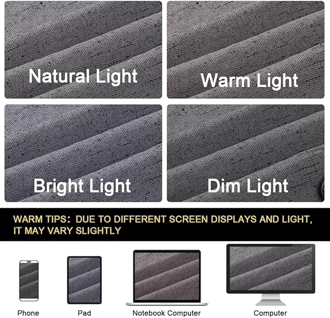 PrinceDeco Blackout Curtains 64" Long 2 Panels Set 100% Blackout Curtains for Bedroom Grommet Top Thermal Insulated with White Liners Flax Textured Full Blackout Window Draperies,W42 X L64, Grey