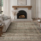 FMFUNCTEX 8x10 Washable Area Rug Brown Vintage Neutral Distressed Large Non Slip Carpet for Living Room Bedroom Soft Low Pile Indoor Mat Retro Throw Rug for Dining Room Kitchen Office Nursery, Multi