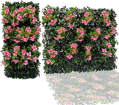 Sumery Expandable Fence Privacy Screen for Balcony Patio Outdoor,Decorative Faux Ivy Fencing Panel,Artificial Hedges (Single Sided Leaves) (4, Branches -Pink Fowers)