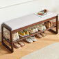 Solid Wood Shoe Bench, 2-Tier Wooden Storage Entryway Bench, Mid-Century Modern Shoe Bench Rack, End of Bed Bench with Faux Leather Cushion, Ottoman Bench for Hallway, Living Room (Cream Grey 39.7'')