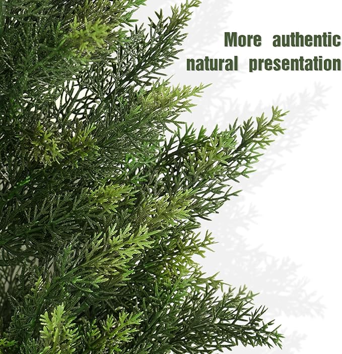 Outdoor Artificial Cedar Topiary Tree, Faux Evergreen Shrubs for Front Porch Decor, Lifelike Fake Bushes Plants for Home Living Room Front Door Decor (2, 4ft)