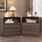 Walnut Curved Nightstand Set of 2 with Charging Station, 23.2" Wide Wood Bedside Table 2 Storage Drawers, Modern Side Table Handleless, Large End Table Night Stand for Bedroom
