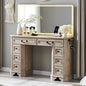 Vanity Desk with Mirror and Lights, 48'' LED Lights Farmhouse Makeup Vanity with 8 Drawers, Vanity Table with 3 Color Modes, Dressing Table with Glass Top and Power for Bedroom(Light Rustic Oak)