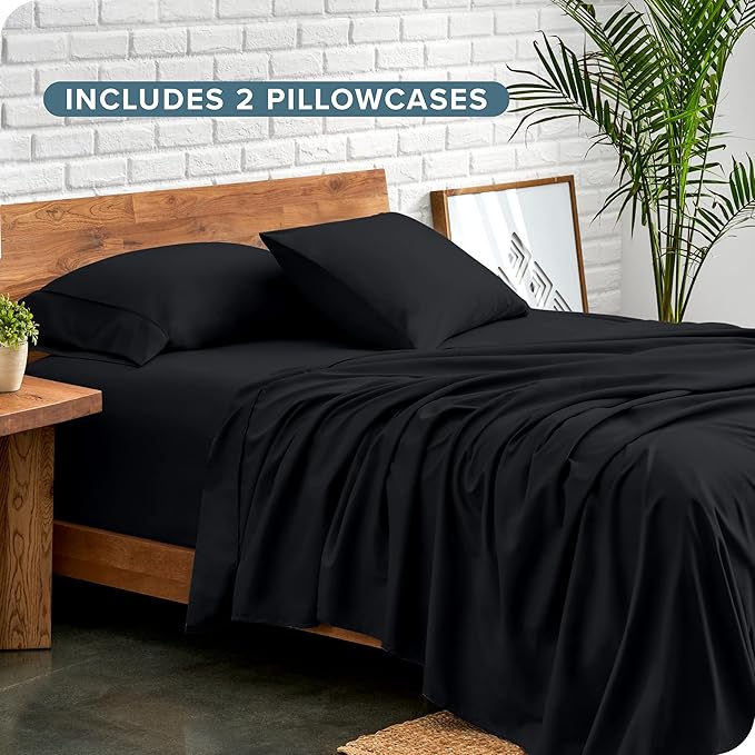 Bare Home Hotel Luxury Twin XL Sheet Set, Extra Soft - 4 Piece Set - Deep Pockets - Easy Fit - Cooling & Breathable - Wrinkle, Fade, Stain Resistant - Includes 2 Pillowcases (Twin XL, Black)