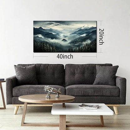 Large Living Room Wall Art Foggy Green Forest Artwork for Bedroom Home Office Nature Pictures Modern Wall Art Framed Canvas Prints 20x40 Inch