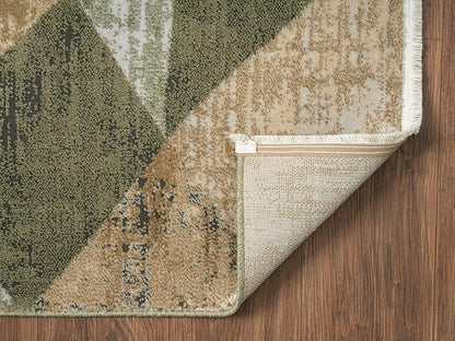 Abani Savoy Collection Area Rug - Green and Cream Geometric Design - 5'3"'x7'6 - Easy to Clean - Durable for Kids and Pets - Non-Shedding - Medium Pile - Soft Feel -for Living Room, Bedroom & Office