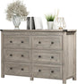 Dresser for Bedroom with 6 Drawers, Farmhouse Wood Chest of Drawers, Wide TV Stand Closet Storage Furniture with Metal Handle, Modern Clothes Organizer for Hallway, Living Room, Entryway, Light Grey