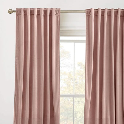 RYB HOME Back Tab Velvet Curtains, Thermal Insulated Privacy Protect Decorative Drapes for Living Room Home Theater, Dusty Pink, W 52 x L 120 inches, 2 Panels Set