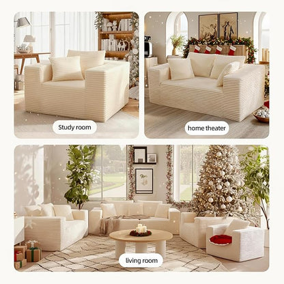 Single Cloud Sofa, Giant Bean Bag Chair with High Backrest & Wider Armrest, Foam Boneless Couch for Small Spaces, Comfy Furry Sofas with Pillows for Living Room, Bedroom, Apartment, Dorm, Office