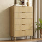 CARPETNAL Fluted 5 Drawers Dresser for Bedroom, 45" Tall Wooden Chest of Drawers with Rounded Corners, Gold Handles, Modern Storage Organizer for Bedroom, Hallway (Oak)
