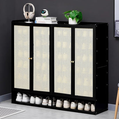 Bamboo Shoe Cabinet, 36-40 Pairs 8 Tier Shoe Rack with Doors, Freestangding Shoe Cabinet Organizer with Shelves, 43" Tall Shoe Rack Organizer for Entryway, Closet, Hallway