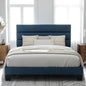 Allewie Full Size Platform Bed Frame with Fabric Upholstered Headboard and Wooden Slats Support, Fully Upholstered Mattress Foundation/No Box Spring Needed/Easy Assembly, Navy Blue