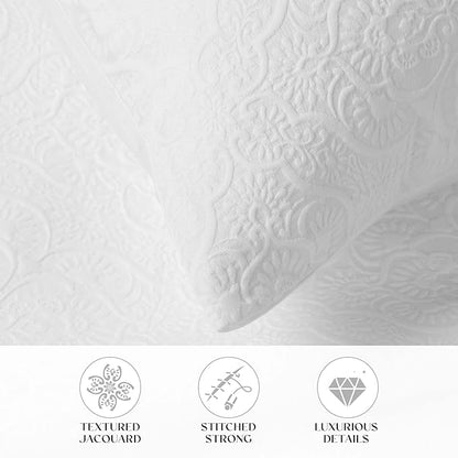 Superior 3 Piece Bedspread Set, Home Bed Decor, Decorative Bed Spread, 2 Pillow Shams, Medium Weight Blanket, Floral Matelasse Coverlet, Bedding Essentials, Enzy Collection, Full, White