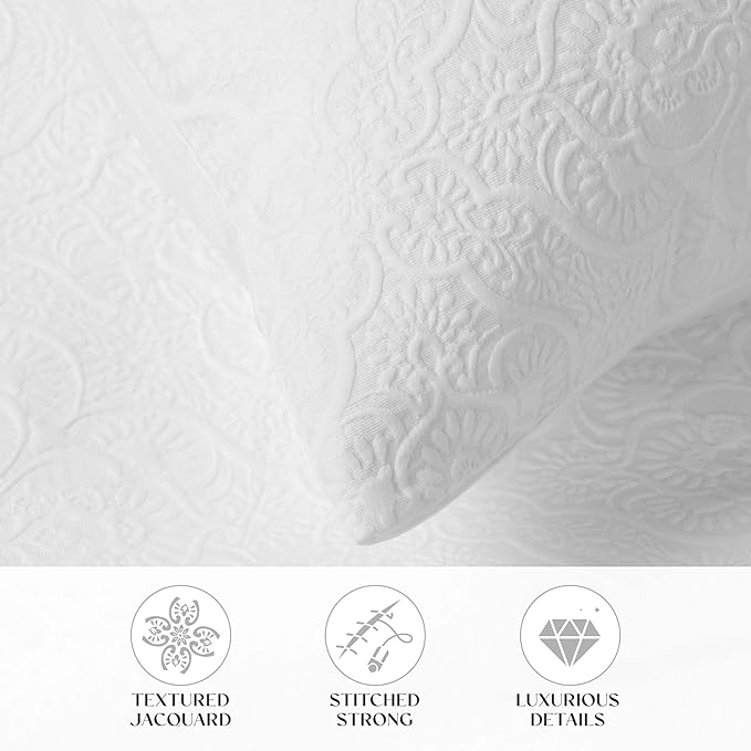 Superior 3 Piece Bedspread Set, Home Bed Decor, Decorative Bed Spread, 2 Pillow Shams, Medium Weight Blanket, Floral Matelasse Coverlet, Bedding Essentials, Enzy Collection, King, White
