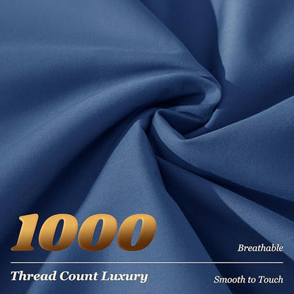 LBRO2M 1000 Thread Count 100% Cotton Sheets Set,King Size Bed Sheet 4 Piece Sets,Long Staple,16 Inches Deep Pocket,All Season,Bedding Super Soft Comforterble Breathable,Sateen (Navy Blue)