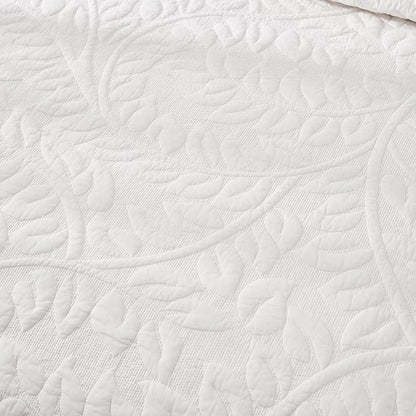 MarCielo 100% Cotton Quilt Set - 3-Piece Embroidered Farmhouse Bedspread & Shams, All-Season Breathable Bedding (Bright White,Queen)