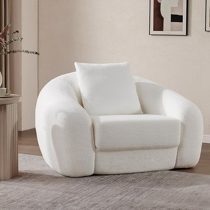 SICOTAS 49.9" Curved Convertible Sofa Couch Bed for Living Room Futon Cloud Boneless Sleeper Chair Pull Out Floor Couch with Deep Seat Single Sofa Foam Lounger No Assembly for Bedroom Apartment, White