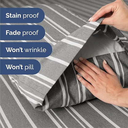 Queen 6 Piece Sheet Set - Cooling, Comfy & Breathable - Hotel Luxury Bedding, Includes Fitted Sheet for Women, Men, Kids & Teens - 1 Flat, 1 Fitted Sheet, 4 Pillowcases w/Deep Pockets - Grey Stripes