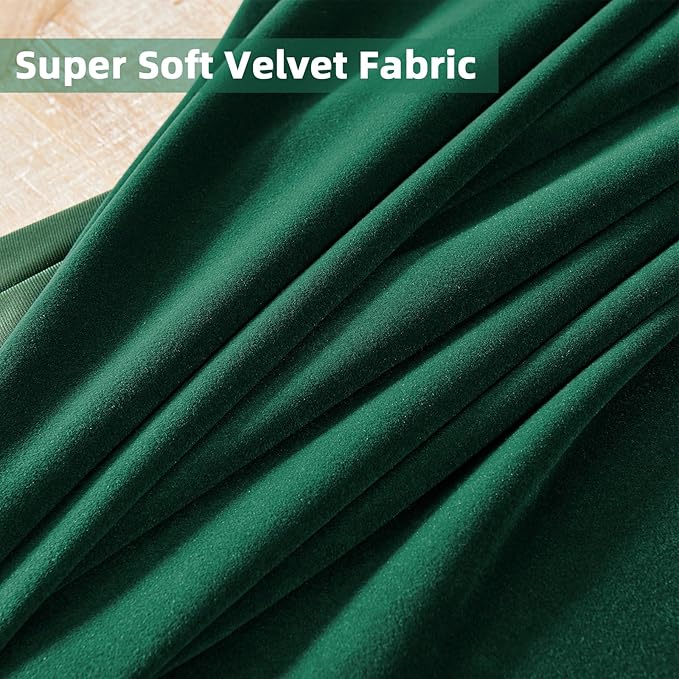 Joydeco Dark Green Velvet Curtains 84 inch Length 2 Panels Burg Set, Luxury Rod Pocket Thermal Insulated Window Blackout Curtain, Room Darkening Drapes for Living Dining Room Bedroom Privacy