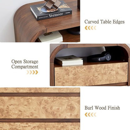 3 Drawer Dresser for Bedroom, Modern Chest of Drawers with Open Shelf, Burl Wood Tall Nightstand End Table for Living Room, Hallway (Walnut)