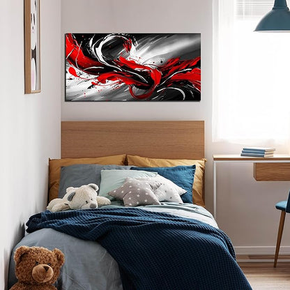 Black White and Red Abstract Print Picture Painting Large Canvas Wall Art for Living Room Bedroom Framed Canvas Wall Decor Modern Room Abstract Wall Decorations Artwork Size 20x40 Ready to Hang