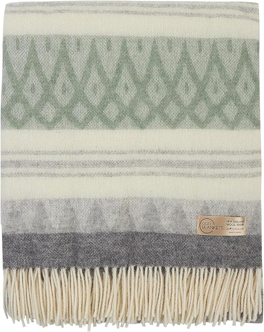 | Wool Blanket/Throw | 100% New Zealand Wool | Perfect for Home and Outdoors | Virgin Wool Throw with Fringes 67"x79" (170 x 200 cm)