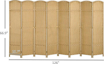 HOMCOM Room Divider, 8 Panel Folding Privacy Screen, 5.6' Tall Freestanding Wall Partition for Home Office, Bedroom, Nature Wood