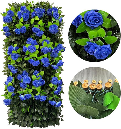 GLANT Expandable Fence Privacy Screen for Balcony Patio Outdoor,Decorative Faux Ivy Fencing Panel,Artificial Hedges (Single Sided Leaves) (2, Branches -Blue Rose)