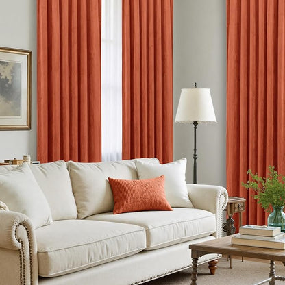 LAMIT Terracotta Velvet Curtains 84 Inch for Living Room, Rust Fall Decor Room Darkening Panels for Farmhouse Thermal Noise Reducing Bedroom Drapes with Back Tab and Rod Pocket, 2 Panels, 52 x 84 Inch