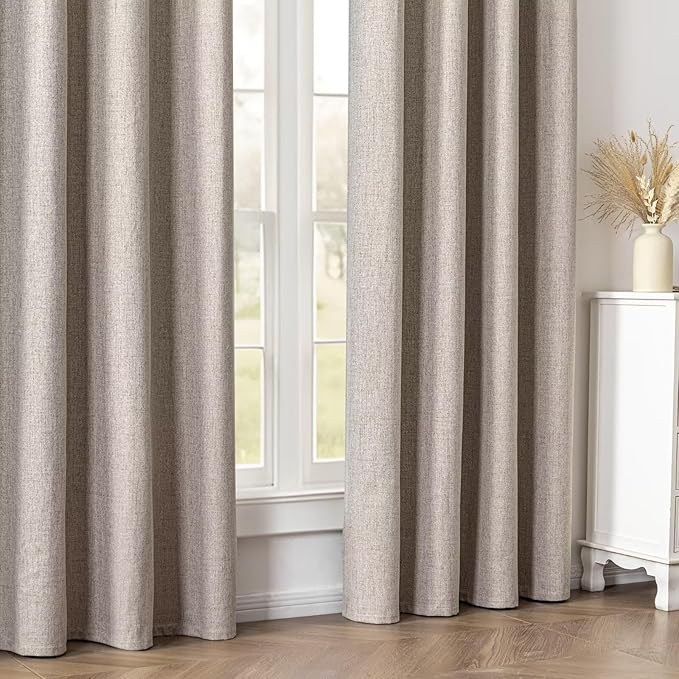 100% Blackout Curtains for Living Room, 84 Inch Curtains 2 Panel Set Light Blocking, Back Tab & Rod Pocket Thermal Insulated Drapes Bedroom Windows Home Decor(52W × 84L inch, Linen)