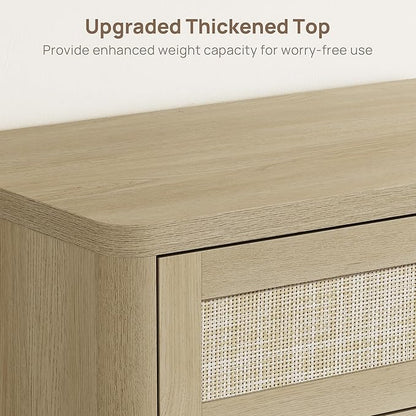 SICOTAS Tall Dresser for Bedroom - Rattan 5 Drawer Dressers Chest of Drawers with Push-to-Open Design, Boho Extra Deep Clothes Dresser with Large Storage for Closet, Living Room, Sand Oak, 2PCS
