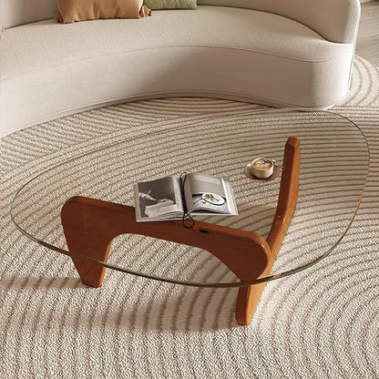 Modern Glass Coffee Table for Living Room, Mid Century Coffee Table, Small Coffee Tables, Suitable for Bedroom Living Room Reception Office Tables (Walnut/Transparent, Medium)