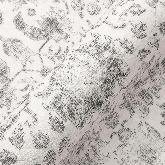 Gray Area Rug 8x10 Machine Washable Large Vintage Living Room Distressed Non Slip Carpet Traditional Indoor Bedroom Grey Retro Floral Accent Throw Rug for Office Kitchen Dining Room