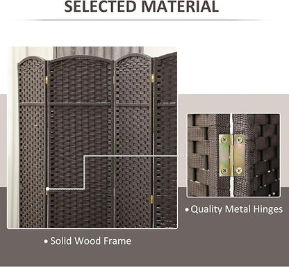HOMCOM Room Divider, 4 Panel Folding Privacy Screen, 5.6' Tall Freestanding Wall Partition for Home Office, Bedroom, Brown