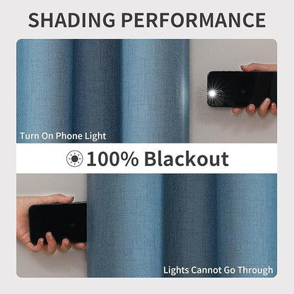 Joydeco Custom Light Blue Textured Total Blackout Curtain for Bedroom and Living Room. Grommet Textured Thermal Insulated Room Darkening Curtain 1 Panel (Custom Size and Color)