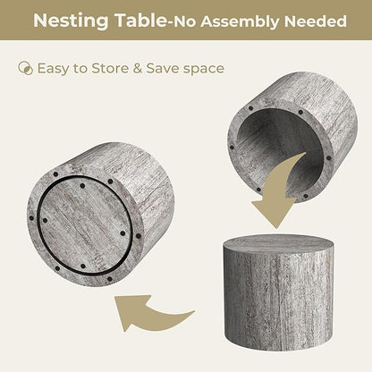 Nesting Coffee Table Set of 2, Round Dark Gray Nesting Table Modern Circle Coffee Tables Side End Tables for Small Spaces Living Room, Bedroom, Balcony, Office