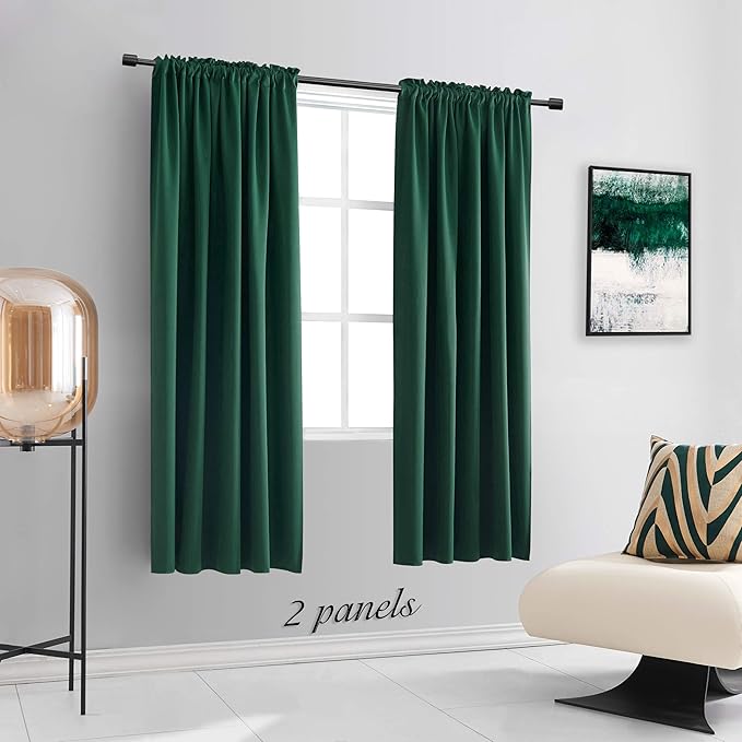 DONREN Emerald Green Blackout Thermal Insulating Window Curtain Drapes for Living Room with Rod Pocket (42 W X 72 L,2 Panels)