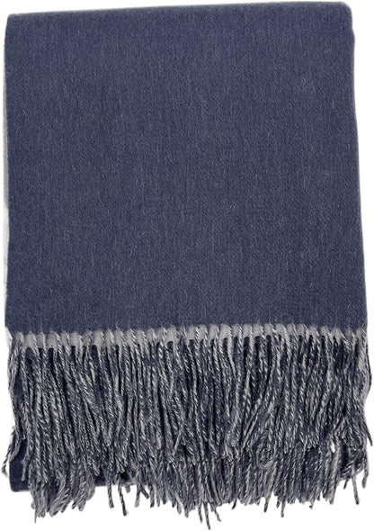 Alashan Cashmere Blend Double Faced Throw-Super Soft and Luxe Fabric- Perfect for Cozy Nights! 95% Merino Wool/5% Cashmere, 50" x 70", Great Gift Item. (Platinum & Shade)