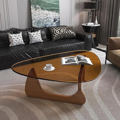 Modern Glass Coffee Table, Mid Century Small Coffee Table, Coffee Table for Living Room,Suitable for Bedroom Living Room Reception Office Tables (Walnut/Brown, Small)