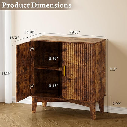 Storage Cabinet with Doors and Adjustable Shelf, Modern Fluted Sideboard Buffet Cabinet, Freestanding Coffee Bar for Kitchen, Pantry, Entryway, Living Room (Rustic Brown)