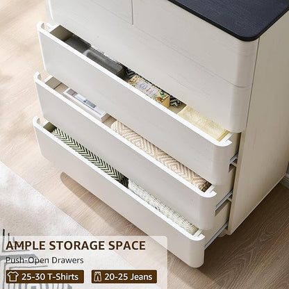 ACCOHOHO 6 Drawer Dresser for Bedroom, 42 Inch Tall Modern Chest of Drawers, Push-to-Open Wood Storgae Organizer with Large Drawers for Bedroom, Living Room, Hallway,Off White