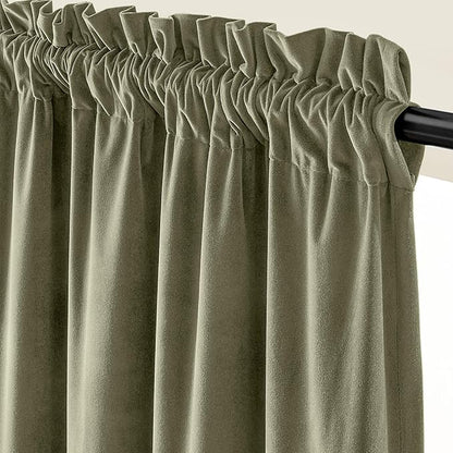 Lazzzy Velvet Blackout Curtains Thermal Insulated Room Window Drapes Super Soft Luxury Curtains for Living Room Bedroom Rod Pocket 2 Panels, Olive Sage, 62" W x 84" L